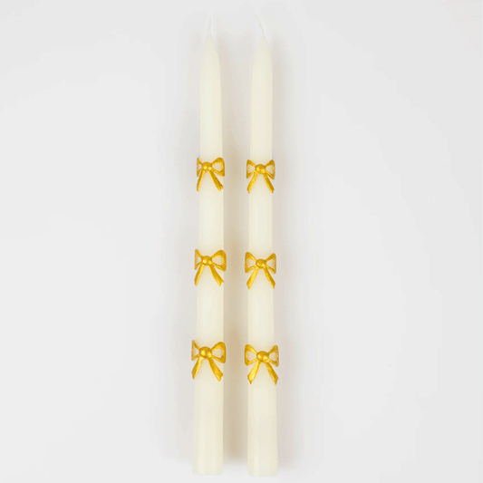 Gold Bow Taper Candles