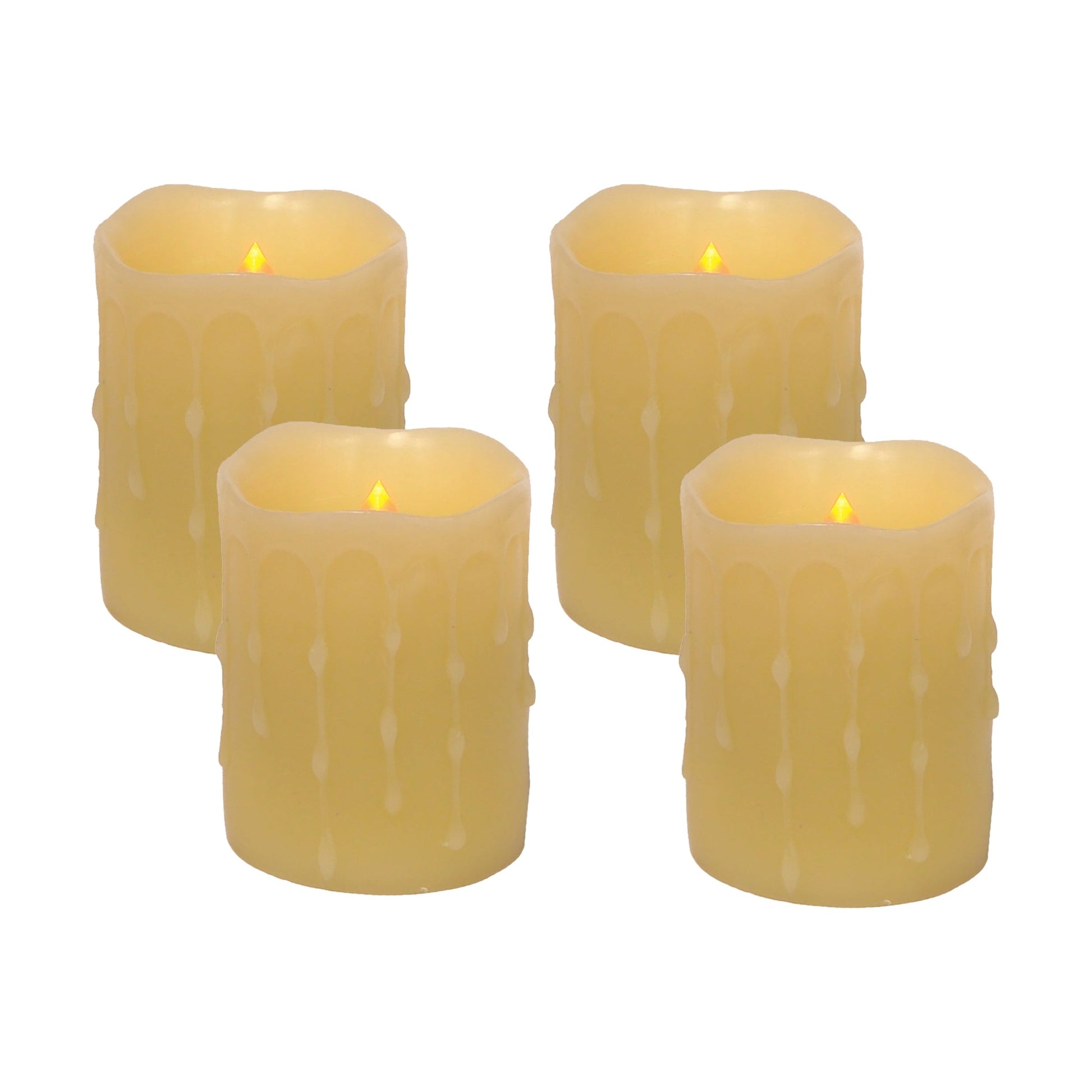 LED Dripping Wax Pillar Candles with Remote (Set of 4) 3"Dx4"H - Candles and Accessories